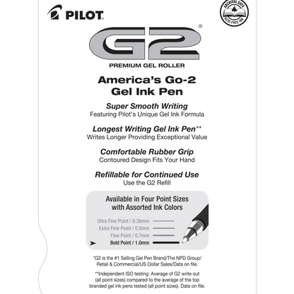 Pilot G2 Premium Retractable Gel Ink Rolling Ball Pen, Bold Point, Red Ink, 12 Count (31258)