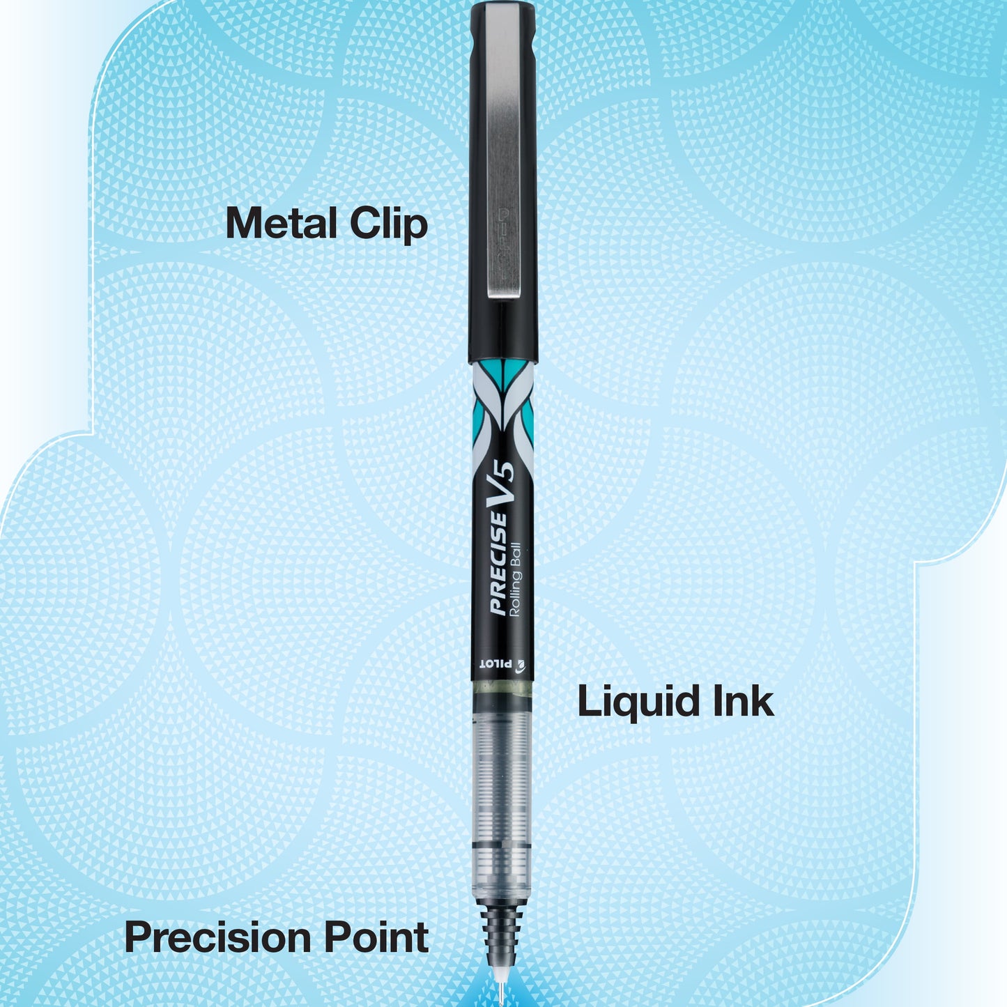 Pilot Precise V5 Deco Collection Premium Rolling Ball Stick Pens, Extra Fine Point (0.5 mm), Black Ink, 2 Count 55616003