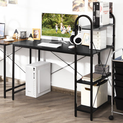 Costway 48'' Reversible Computer Desk Writing Table Workstation w/ Storage Shelf Black