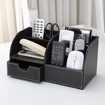 KINGFOM PU Leather Pen Holder Desktop Organizer for Pen/Mobile Phone/Remote Control