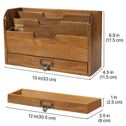 3 Tier Wooden Desk Organizer, Brown